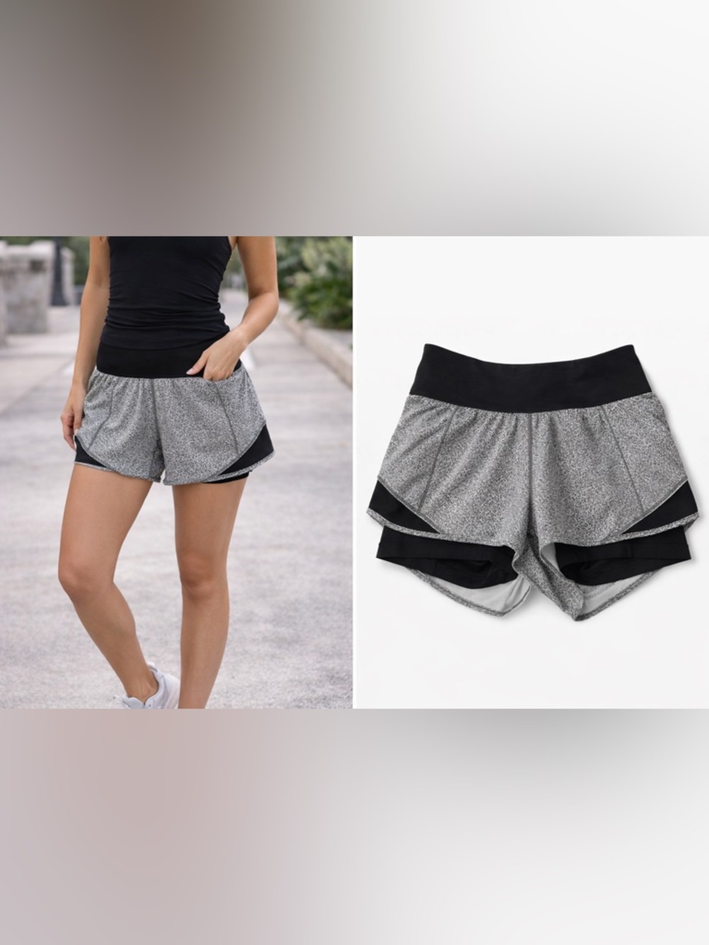 lululemon athletica Black and Gray Layered Athletic Shorts - Picture 2 of 6